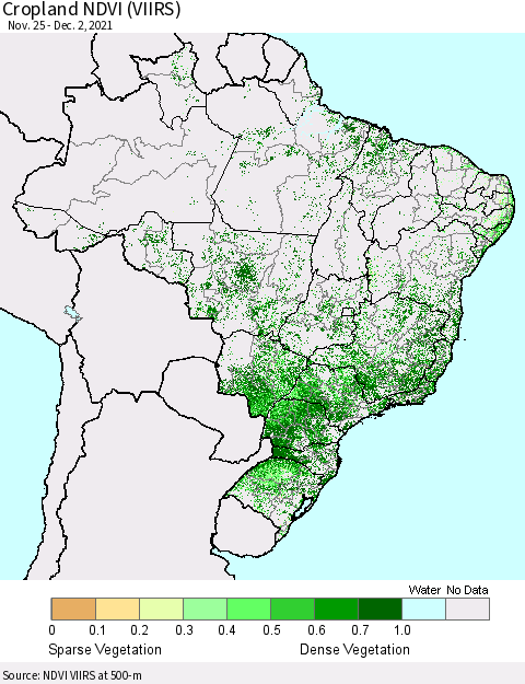 Brazil Cropland NDVI (VIIRS) Thematic Map For 11/25/2021 - 12/2/2021