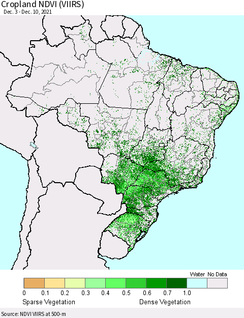 Brazil Cropland NDVI (VIIRS) Thematic Map For 12/3/2021 - 12/10/2021