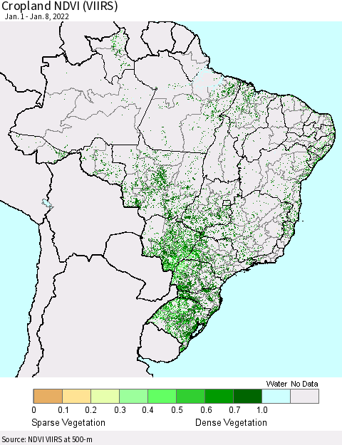 Brazil Cropland NDVI (VIIRS) Thematic Map For 1/1/2022 - 1/8/2022