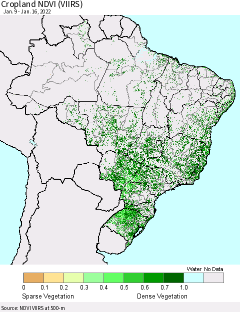 Brazil Cropland NDVI (VIIRS) Thematic Map For 1/9/2022 - 1/16/2022