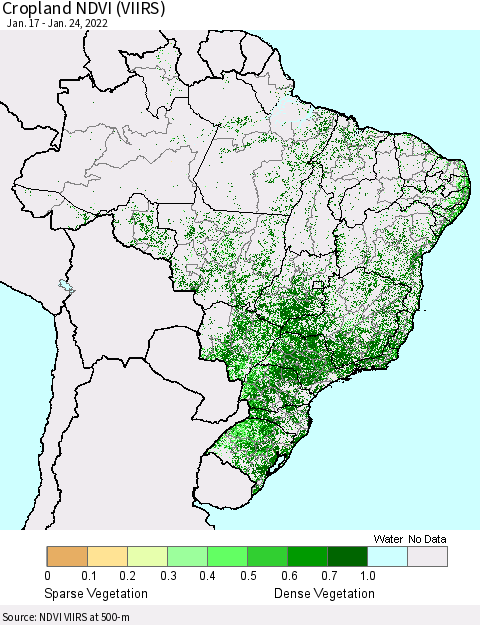 Brazil Cropland NDVI (VIIRS) Thematic Map For 1/17/2022 - 1/24/2022