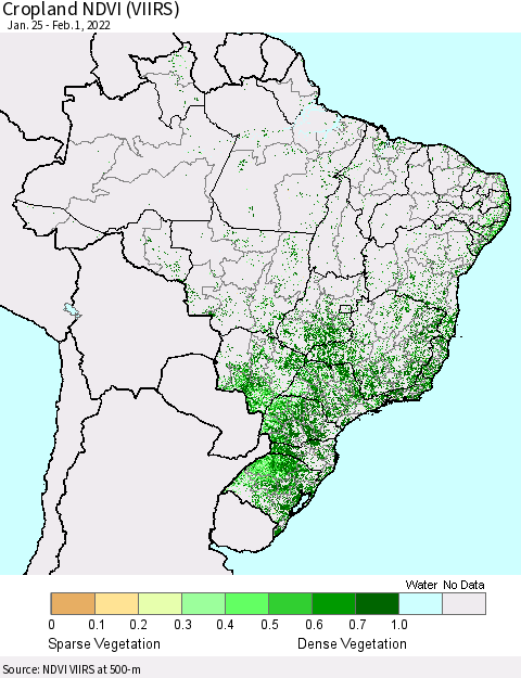 Brazil Cropland NDVI (VIIRS) Thematic Map For 1/25/2022 - 2/1/2022