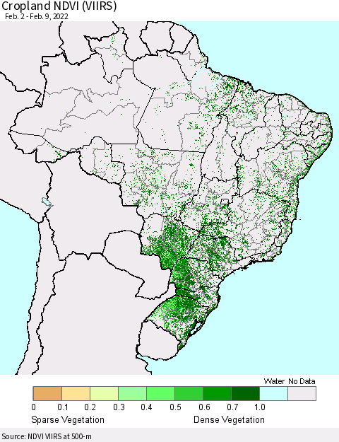 Brazil Cropland NDVI (VIIRS) Thematic Map For 2/2/2022 - 2/9/2022