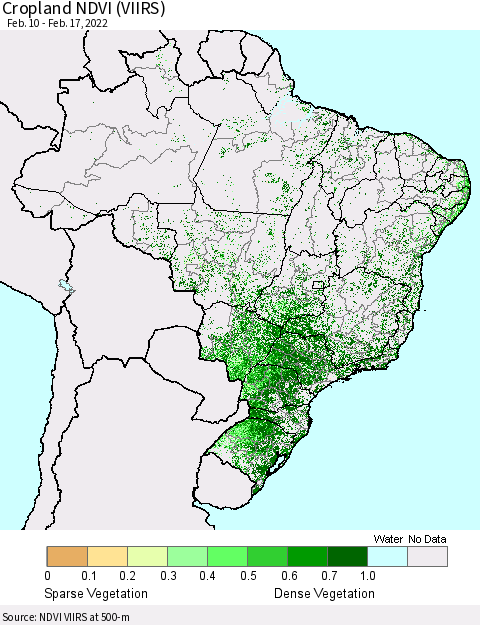 Brazil Cropland NDVI (VIIRS) Thematic Map For 2/10/2022 - 2/17/2022