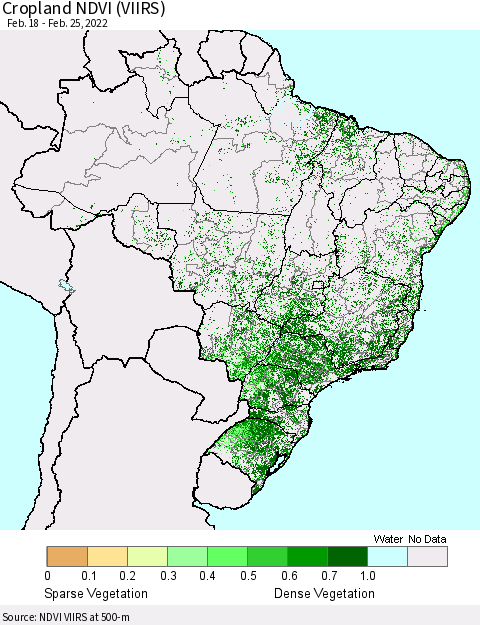 Brazil Cropland NDVI (VIIRS) Thematic Map For 2/18/2022 - 2/25/2022