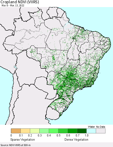 Brazil Cropland NDVI (VIIRS) Thematic Map For 3/6/2022 - 3/13/2022