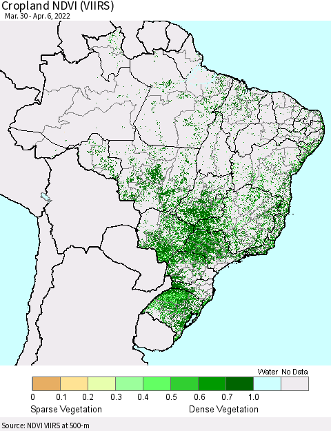Brazil Cropland NDVI (VIIRS) Thematic Map For 3/30/2022 - 4/6/2022