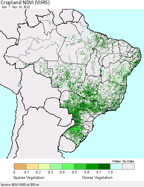 Brazil Cropland NDVI (VIIRS) Thematic Map For 4/7/2022 - 4/14/2022