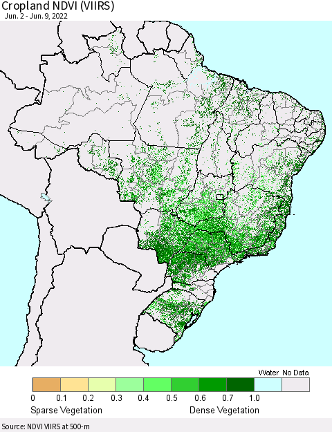 Brazil Cropland NDVI (VIIRS) Thematic Map For 6/2/2022 - 6/9/2022