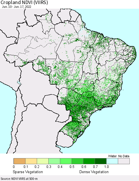 Brazil Cropland NDVI (VIIRS) Thematic Map For 6/10/2022 - 6/17/2022
