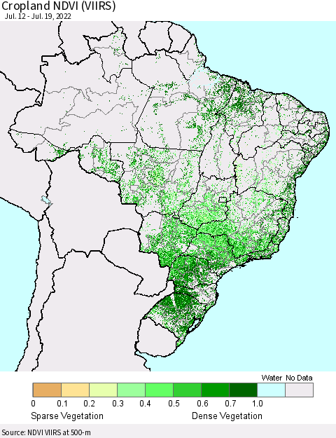 Brazil Cropland NDVI (VIIRS) Thematic Map For 7/12/2022 - 7/19/2022