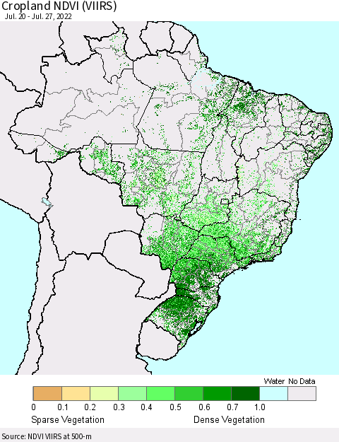 Brazil Cropland NDVI (VIIRS) Thematic Map For 7/20/2022 - 7/27/2022