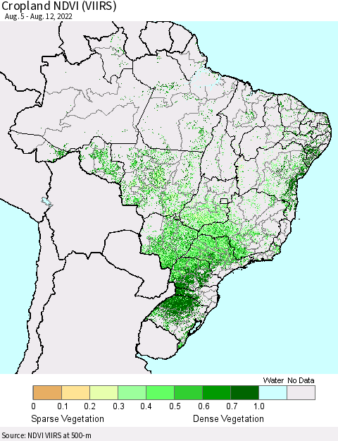 Brazil Cropland NDVI (VIIRS) Thematic Map For 8/5/2022 - 8/12/2022