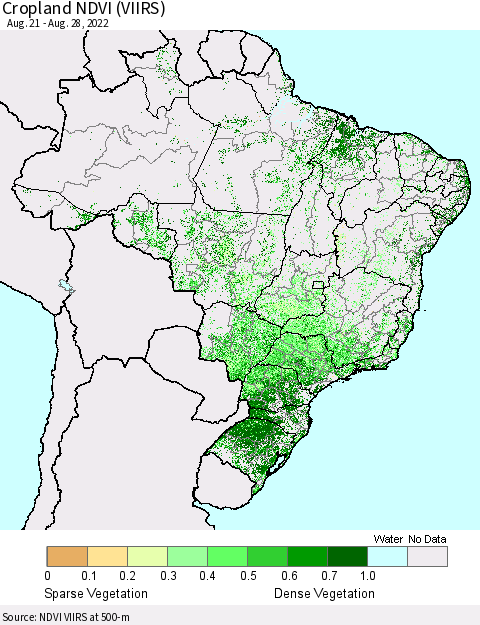 Brazil Cropland NDVI (VIIRS) Thematic Map For 8/21/2022 - 8/28/2022