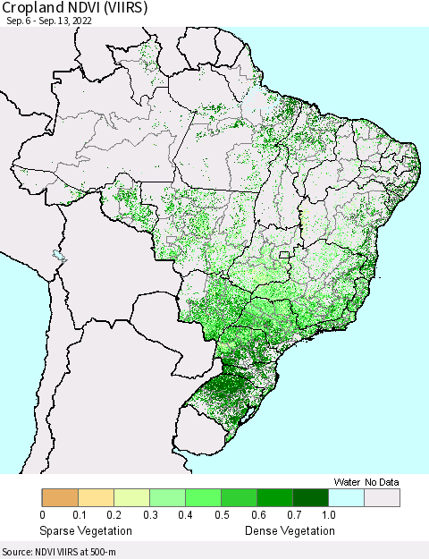 Brazil Cropland NDVI (VIIRS) Thematic Map For 9/6/2022 - 9/13/2022