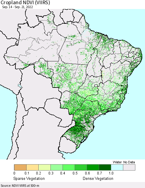 Brazil Cropland NDVI (VIIRS) Thematic Map For 9/14/2022 - 9/21/2022