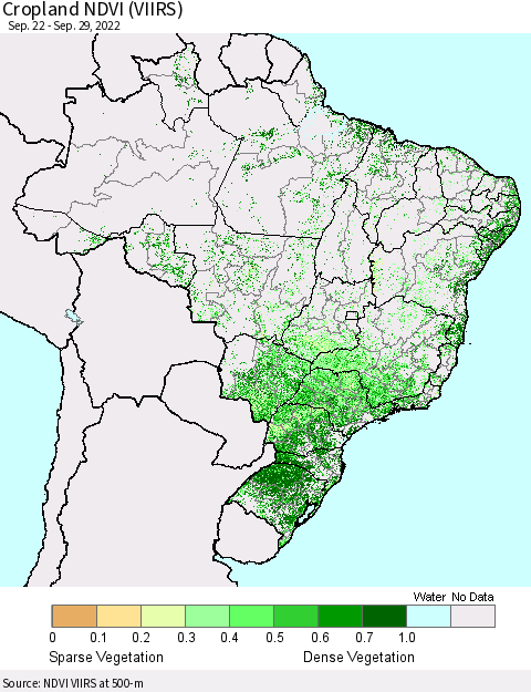 Brazil Cropland NDVI (VIIRS) Thematic Map For 9/22/2022 - 9/29/2022
