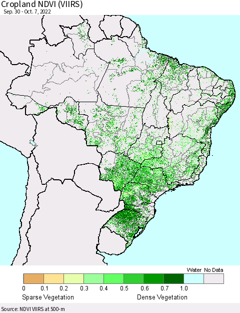 Brazil Cropland NDVI (VIIRS) Thematic Map For 9/30/2022 - 10/7/2022