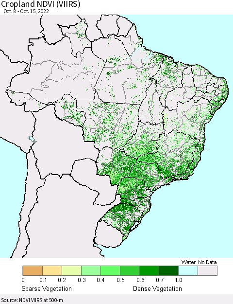 Brazil Cropland NDVI (VIIRS) Thematic Map For 10/8/2022 - 10/15/2022