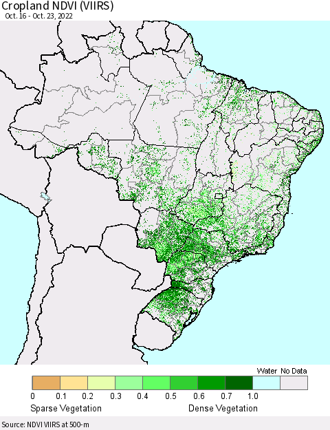 Brazil Cropland NDVI (VIIRS) Thematic Map For 10/16/2022 - 10/23/2022