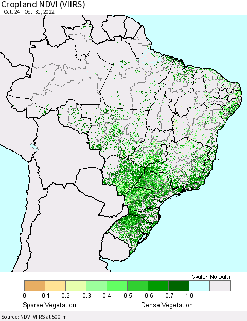 Brazil Cropland NDVI (VIIRS) Thematic Map For 10/24/2022 - 10/31/2022