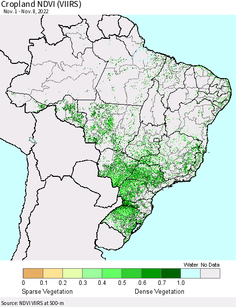 Brazil Cropland NDVI (VIIRS) Thematic Map For 11/1/2022 - 11/8/2022