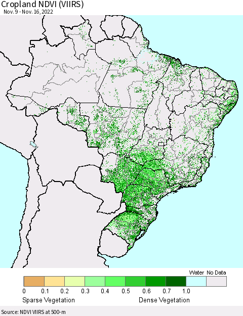 Brazil Cropland NDVI (VIIRS) Thematic Map For 11/9/2022 - 11/16/2022