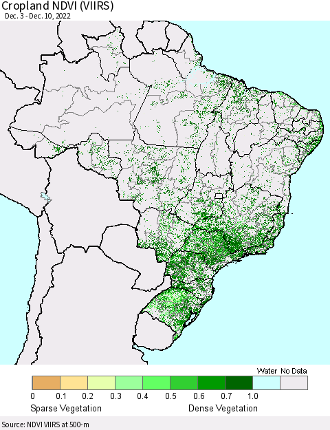 Brazil Cropland NDVI (VIIRS) Thematic Map For 12/3/2022 - 12/10/2022