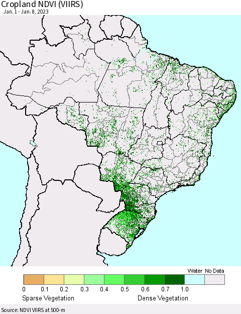 Brazil Cropland NDVI (VIIRS) Thematic Map For 1/1/2023 - 1/8/2023