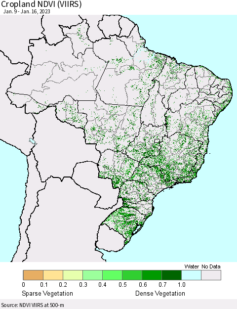 Brazil Cropland NDVI (VIIRS) Thematic Map For 1/9/2023 - 1/16/2023