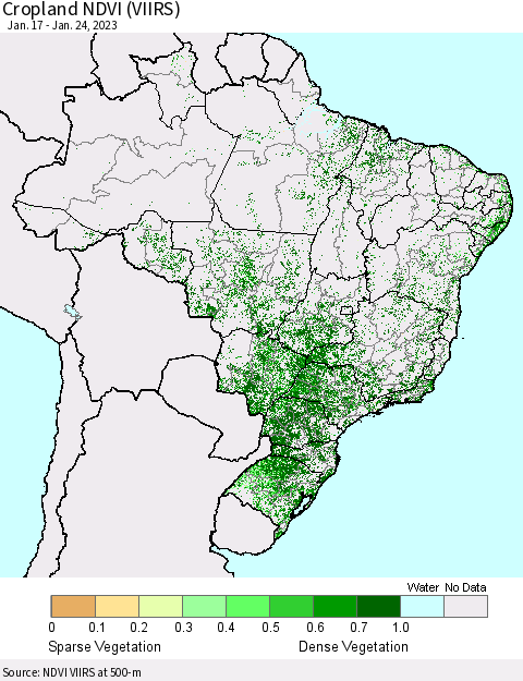 Brazil Cropland NDVI (VIIRS) Thematic Map For 1/17/2023 - 1/24/2023
