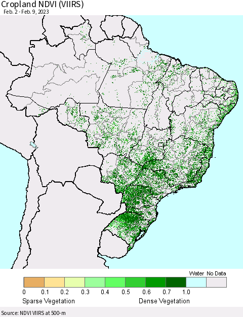 Brazil Cropland NDVI (VIIRS) Thematic Map For 2/2/2023 - 2/9/2023