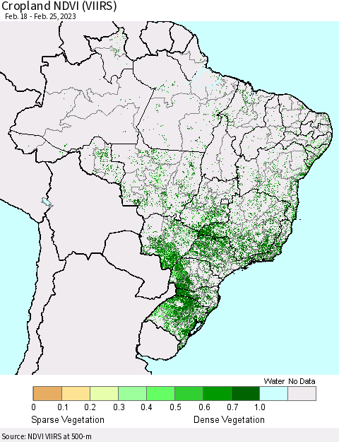 Brazil Cropland NDVI (VIIRS) Thematic Map For 2/18/2023 - 2/25/2023