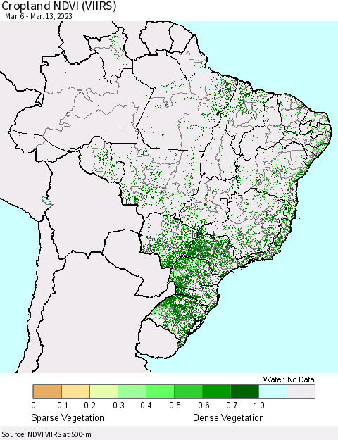 Brazil Cropland NDVI (VIIRS) Thematic Map For 3/6/2023 - 3/13/2023