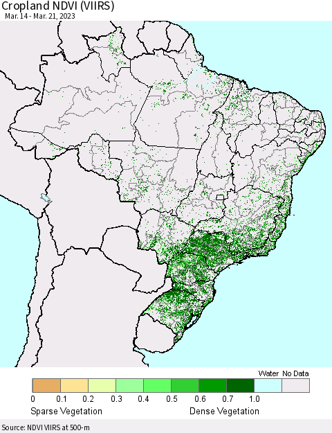 Brazil Cropland NDVI (VIIRS) Thematic Map For 3/14/2023 - 3/21/2023