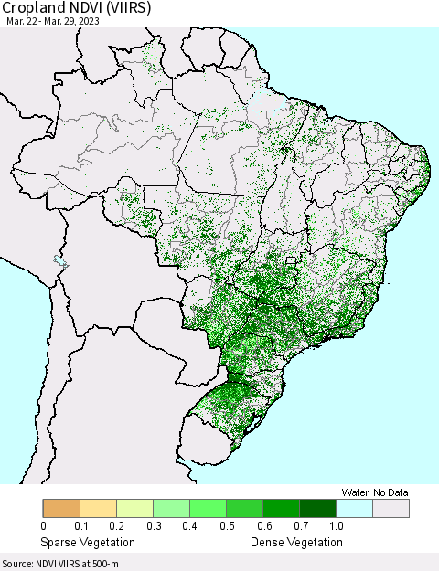 Brazil Cropland NDVI (VIIRS) Thematic Map For 3/22/2023 - 3/29/2023