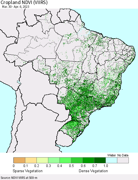 Brazil Cropland NDVI (VIIRS) Thematic Map For 3/30/2023 - 4/6/2023
