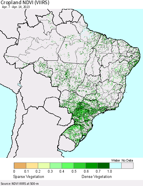 Brazil Cropland NDVI (VIIRS) Thematic Map For 4/7/2023 - 4/14/2023