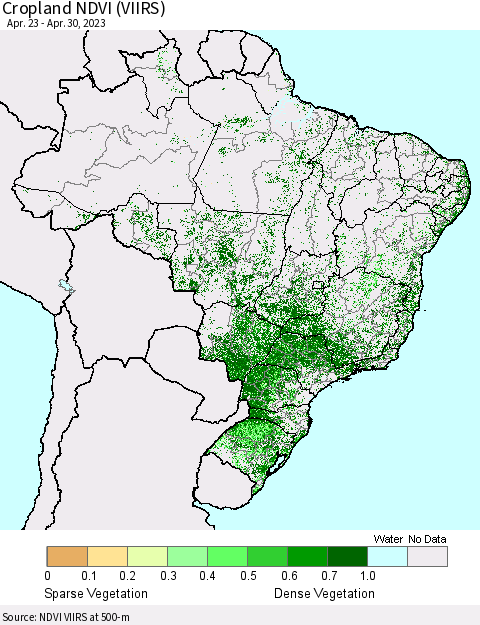 Brazil Cropland NDVI (VIIRS) Thematic Map For 4/23/2023 - 4/30/2023