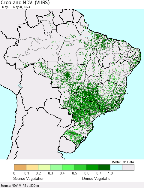Brazil Cropland NDVI (VIIRS) Thematic Map For 5/1/2023 - 5/8/2023
