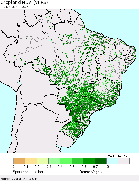Brazil Cropland NDVI (VIIRS) Thematic Map For 6/2/2023 - 6/9/2023