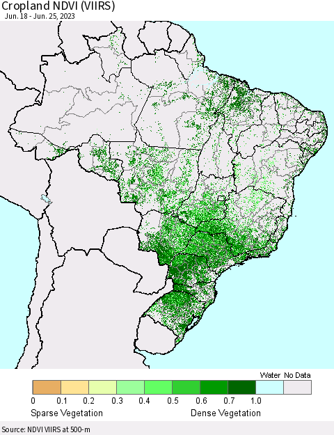 Brazil Cropland NDVI (VIIRS) Thematic Map For 6/18/2023 - 6/25/2023