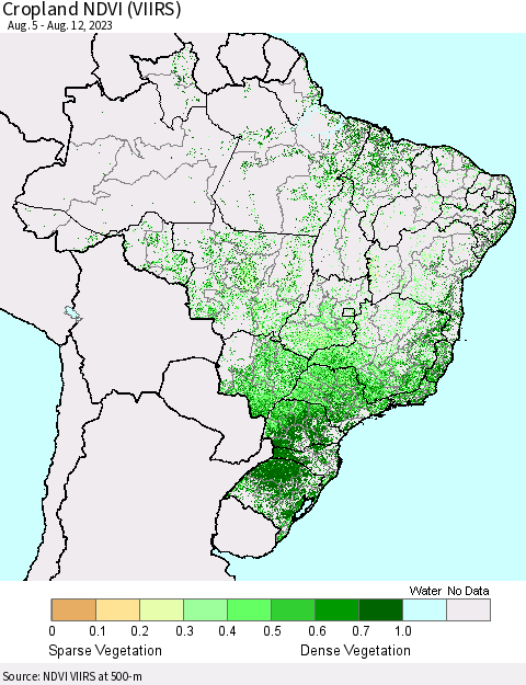 Brazil Cropland NDVI (VIIRS) Thematic Map For 8/5/2023 - 8/12/2023
