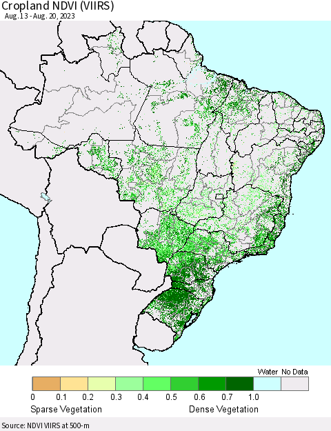 Brazil Cropland NDVI (VIIRS) Thematic Map For 8/13/2023 - 8/20/2023