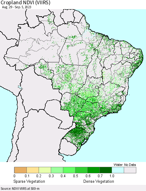 Brazil Cropland NDVI (VIIRS) Thematic Map For 8/29/2023 - 9/5/2023