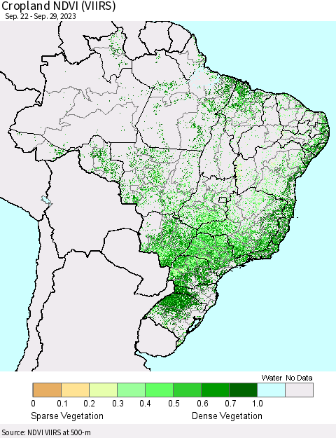 Brazil Cropland NDVI (VIIRS) Thematic Map For 9/22/2023 - 9/29/2023