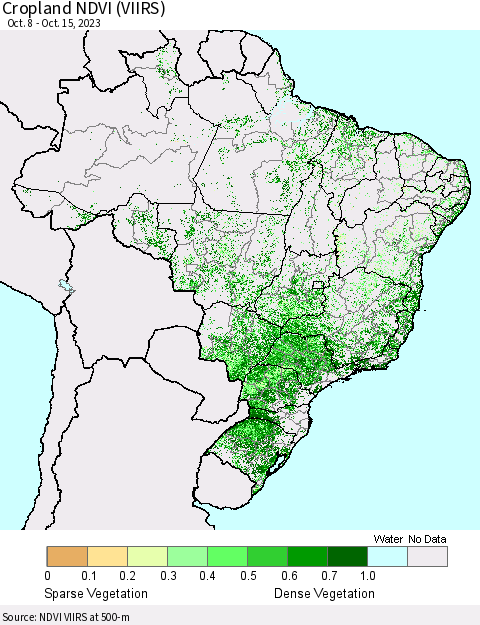 Brazil Cropland NDVI (VIIRS) Thematic Map For 10/8/2023 - 10/15/2023