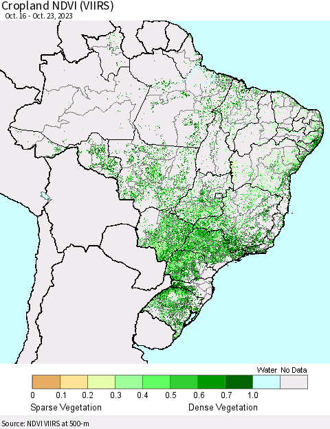 Brazil Cropland NDVI (VIIRS) Thematic Map For 10/16/2023 - 10/23/2023