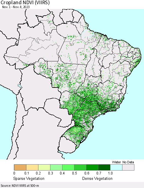 Brazil Cropland NDVI (VIIRS) Thematic Map For 11/1/2023 - 11/8/2023