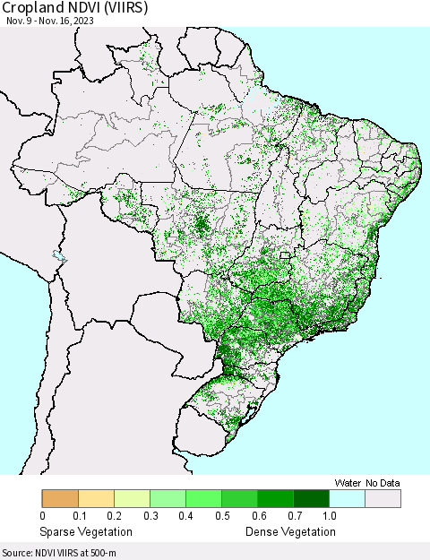 Brazil Cropland NDVI (VIIRS) Thematic Map For 11/9/2023 - 11/16/2023